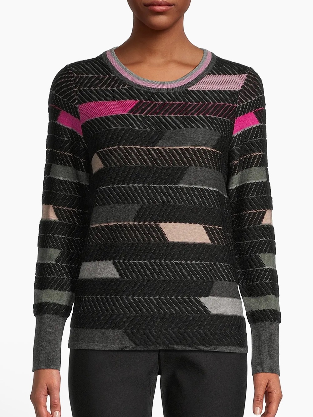 NIC+ZOE Geometric Shaded Stripes Lightweight Knit Sweater Size Small
